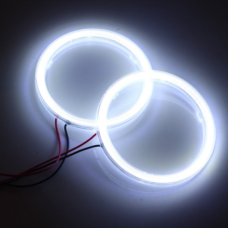 Qasim 2 Pcs White 80MM Car Angel Eyes Halo Rings COB Light Circle Ring LED Fog Light Bulbs DRL Lamp with Plastic Cover 12V 24V - Image 1